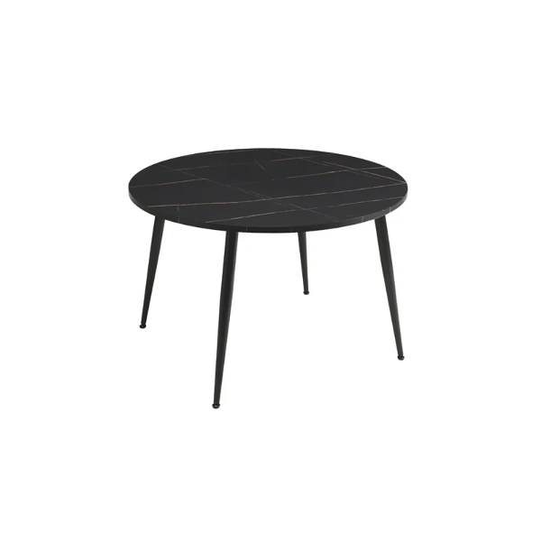 Mesa redonda HABLA con tapa de MDF efecto mármol negro extensible hasta 160 cm