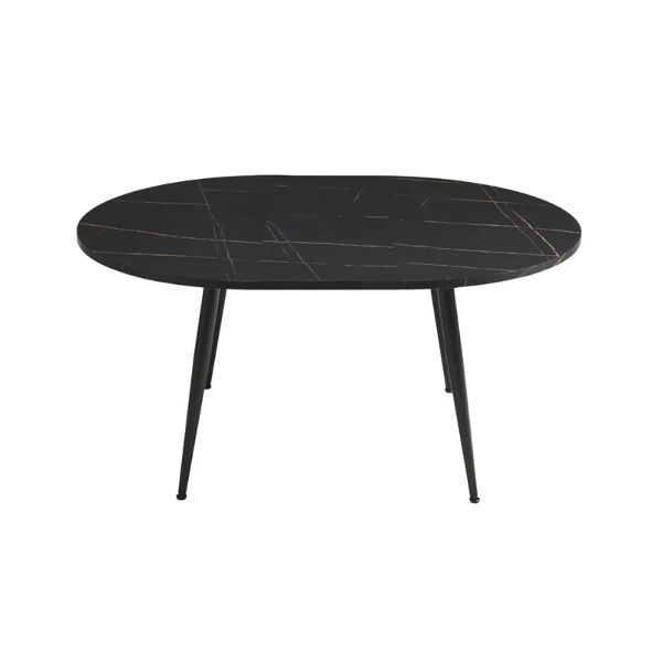 Mesa redonda HABLA con tapa de MDF efecto mármol negro extensible hasta 160 cm