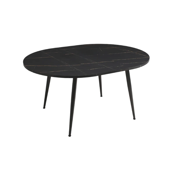 Mesa redonda HABLA con tapa de MDF efecto mármol negro extensible hasta 160 cm