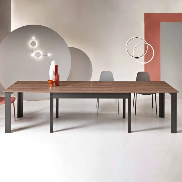 Mesa extensible de madera FABIO Tek 12 plazas hasta 320 cm