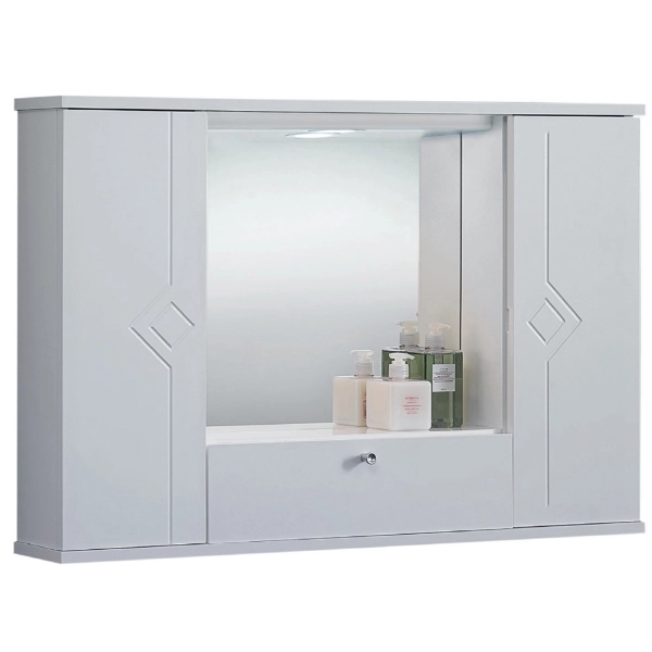 MERCURIO 90 mueble espejo blanco brillo con 2 puertas y luz LED