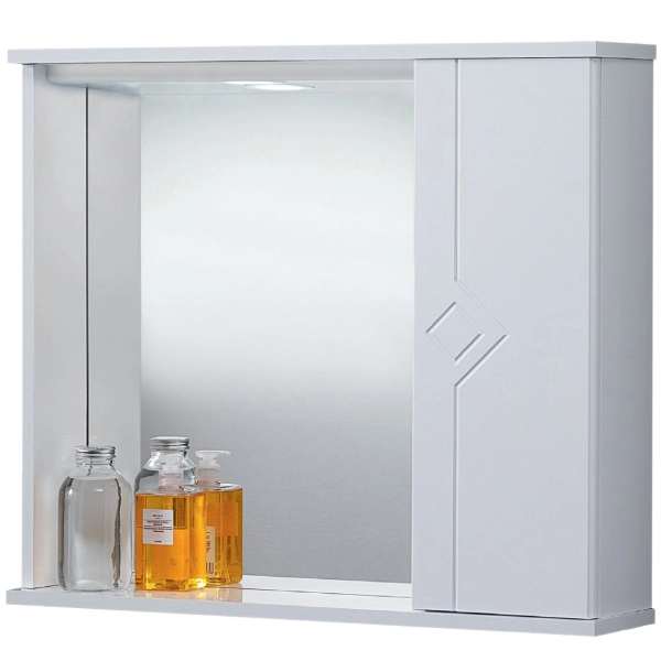 Espejo de baño blanco brillante NETTUNO de 1 puerta con luz LED