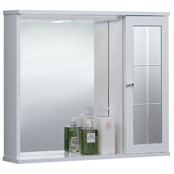 Espejo de baño blanco brillante NETTUNO con 1 puerta de espejo y luz LED