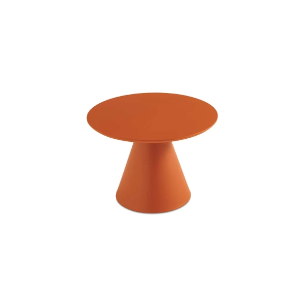 Table basse ronde avec plateau en bois et piètement en métal rouille - TRIADE Medium