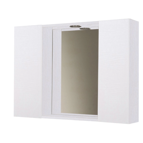 Specchiera bagno in legno 81 cm a 2 ante con faretto LED Bianco Frassino
