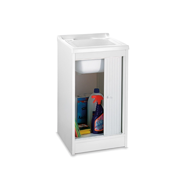 Meuble lavabo volet roulant PVC blanc 45x50 cm avec cuve en résine