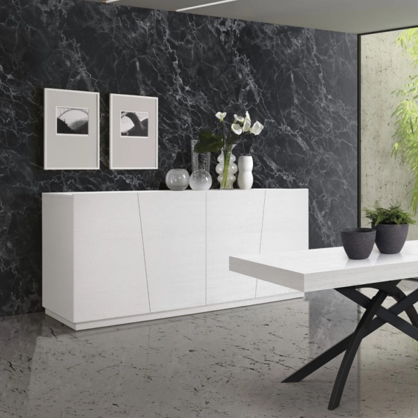 Aparador XERON 180x50 cm en madera fresno blanco estilo nórdico