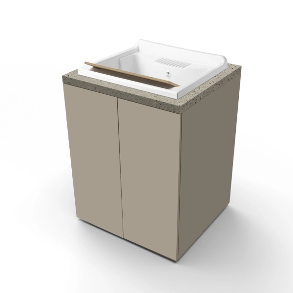 Meuble Lavoir en Bois à 2 Portes 71x65h cm avec Vasque en Résine – Gris Tourterelle/Pierre