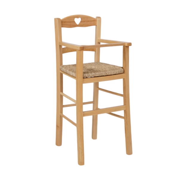 Chaise haute BABY en bois avec assise en paille et protection Naturel