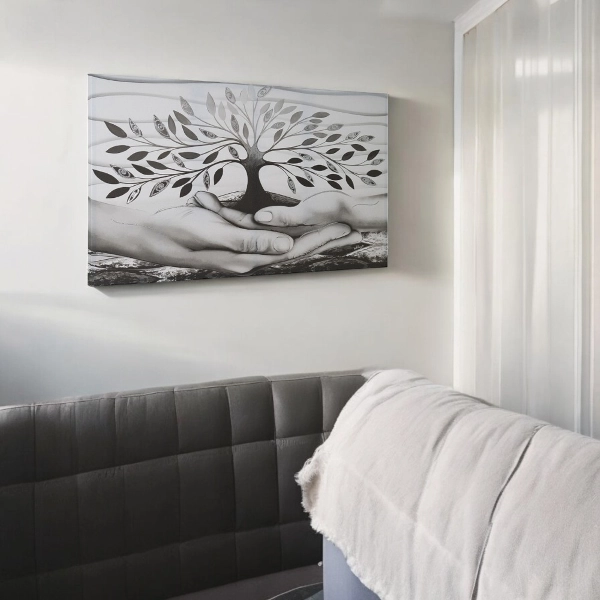 Tableau moderne sur toile 80x160 cm Arbre de Vie avec détails argentés