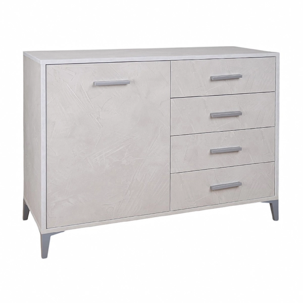 Aparador Drexa de Madera 110x45 cm Cemento Espatulado con 1 Puerta y 4 Cajones