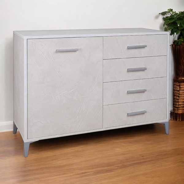 Aparador Drexa de Madera 110x45 cm Cemento Espatulado con 1 Puerta y 4 Cajones