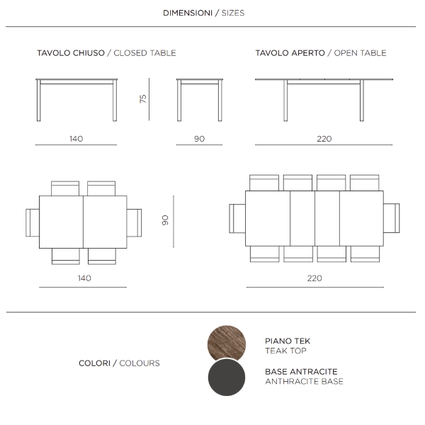 Mesa extensible de madera hasta 220 cm CAIO teak