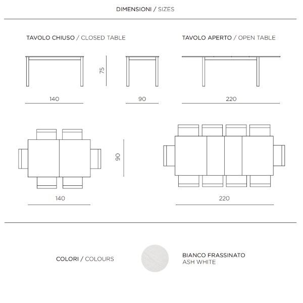 Mesa CAIO extensible a 220 cm de fresno blanco