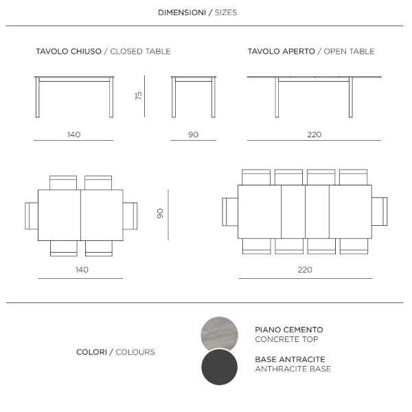Mesa CAIO extensible a 220 cm de cemento