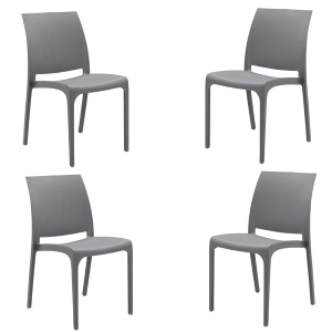 Stapelbarer Stuhl aus Polypropylen für drinnen und draußen Volga Grey Set 4 Stück