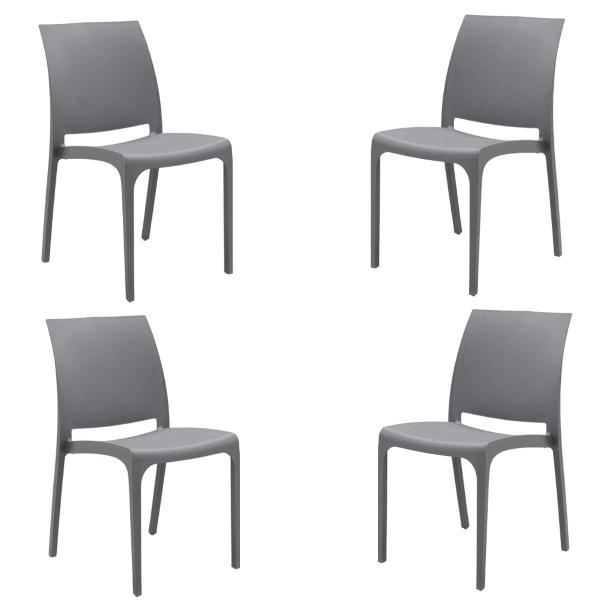 Stapelbarer Stuhl aus Polypropylen für drinnen und draußen Volga Grey Set 4 Stück