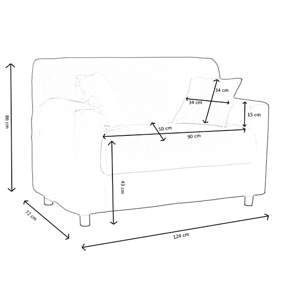 Canapé 2 Places Taupe - Tissu Déhoussable 124 cm BOLOGNA