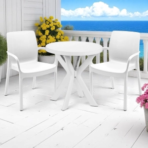 Runder Gartentisch 70 cm aus weißem Polypropylen ARIKA