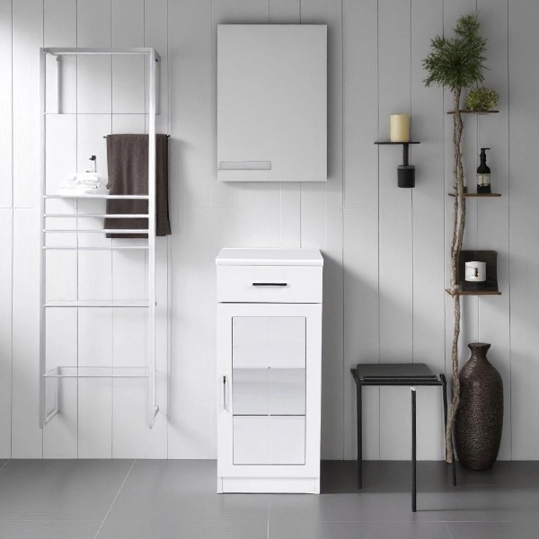Armoire polyvalente CRYSTAL 1 porte avec miroir blanc