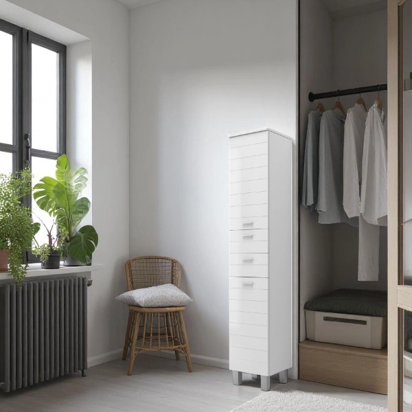 Bodenstehende Badezimmersäule H193 mit 2 Türen und 2 Schubladen RIGO Glossy White