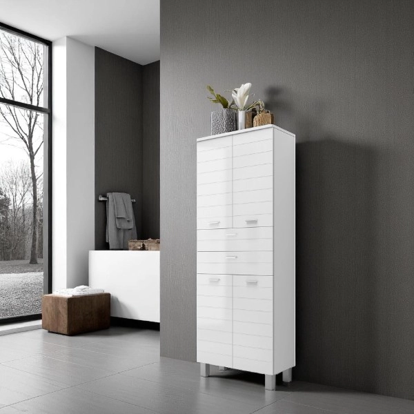 Mehrzwecksäule mit 4 Türen und 2 Schubladen H195 RIGO Glossy White