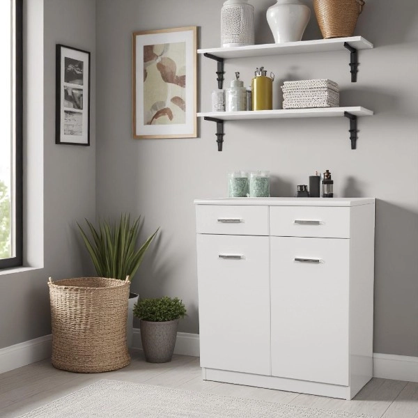 Mueble multiusos 69x34 de 2 puertas y 2 cajones CLASSIC Blanco Brillo