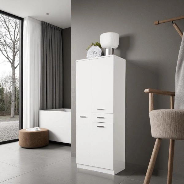 Columna multiusos CLASSIC 150hx60 cm con puertas y cajón blanco brillo