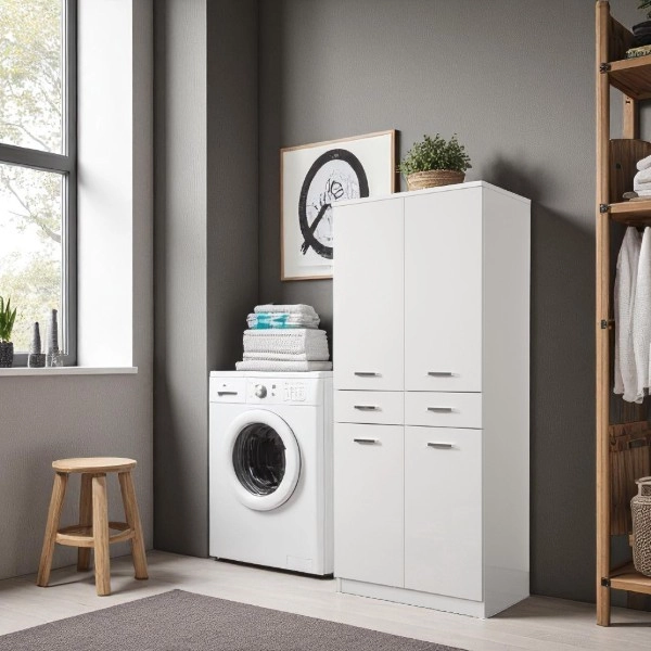 CLASSIC Mehrzwecksäule mit 4 Türen und 2 Schubladen Glossy White