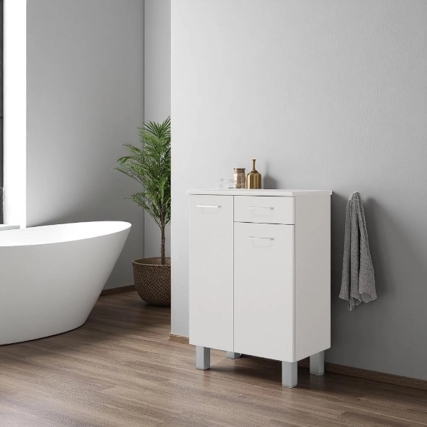 Multipurpose furniture 60x34 with doors and GAIA Glossy White drawer
