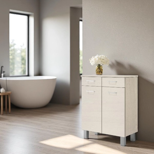 Mueble multiusos 69x34 con puertas y cajones GAIA Olmo Bianco