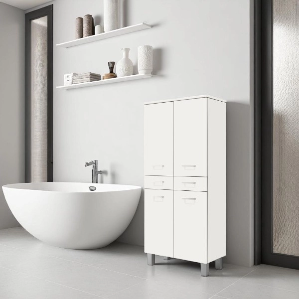 Colonne polyvalente double GAIA avec 4 portes 2 tiroirs Blanc Brillant