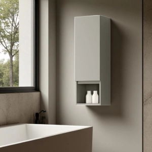 Hängende Halbsäule mit 1 rechten Tür und niedrigem offenen H90-Fach in mattem Ton