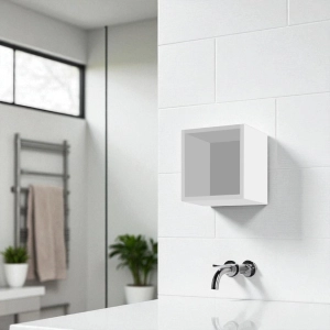 Hängendes Würfel-Wandelement mit offenem Fach in glänzendem Weiß, 30 x 30 cm