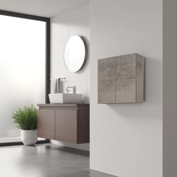 Meuble mural CUBOTTO à 4 portes avec ouverture PUSH&PULL, ciment