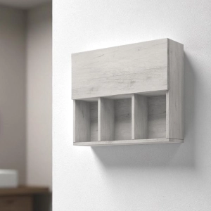 Mehrzweckwandelement 71x60 mit Tür aus weißer Eiche und offenen Fächern