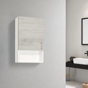 Hängeschrank mit offenem Fach und 43x71 Tür aus weißer Eiche