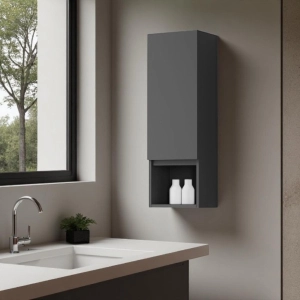 Hängende Halbsäule 1 Tür und niedriges offenes Fach H90 Matter Graphit