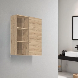 Mehrzweck-Wandschrank 60x71 mit Tür und offenen Fächern in Natureiche