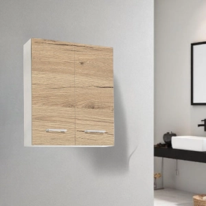 Doppelwandregal aus Natureiche mit verchromten Griffen, 60 x 22 x 71 cm