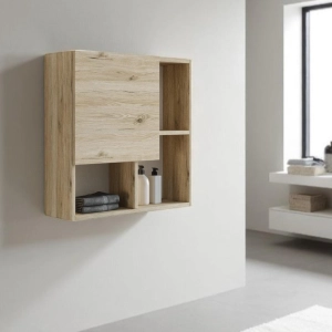 AURA Mehrzweck-Wandschrank mit Tür und offenen Fächern, Natureiche, 70 x 70 cm