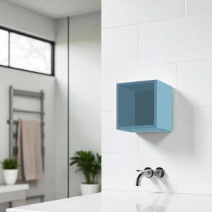 Hängendes Würfelwandelement mit offenem Fach in Mattblau 30x30 cm