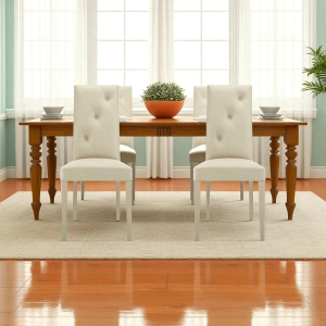 Silla de ecopiel con patas de madera JENNY Beige Lote de 2