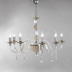 Lámpara de araña suspendida LIVIA de vidrio y cristal D70 cm Taupe 6 luces