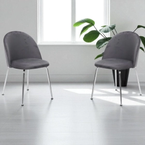 Esszimmerstuhl aus dunkelgrauem Samt mit verchromten Metallbeinen – PARIS 2 Stühle