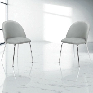 Esszimmerstuhl aus hellgrauem Samt mit verchromten Metallbeinen – PARIS 2 Stühle