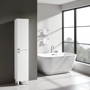 Floor tall unit in melamine 196h 2 White Elm doors