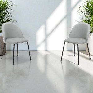 Küchenstuhl aus hellgrauem Samt und schwarzen Metallbeinen – PARIS 2 Stühle