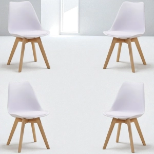 Sedia Kaira bianco con seduta ecopelle e gambe in legno - 4 pezzi