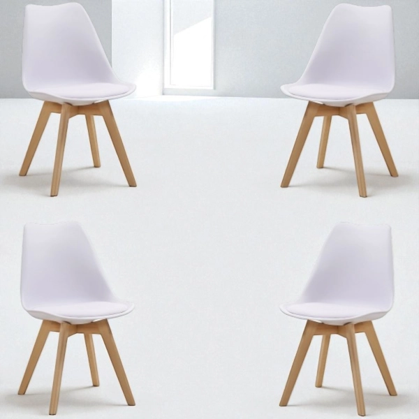 Sedia Kaira bianco con seduta ecopelle e gambe in legno - 4 pezzi
